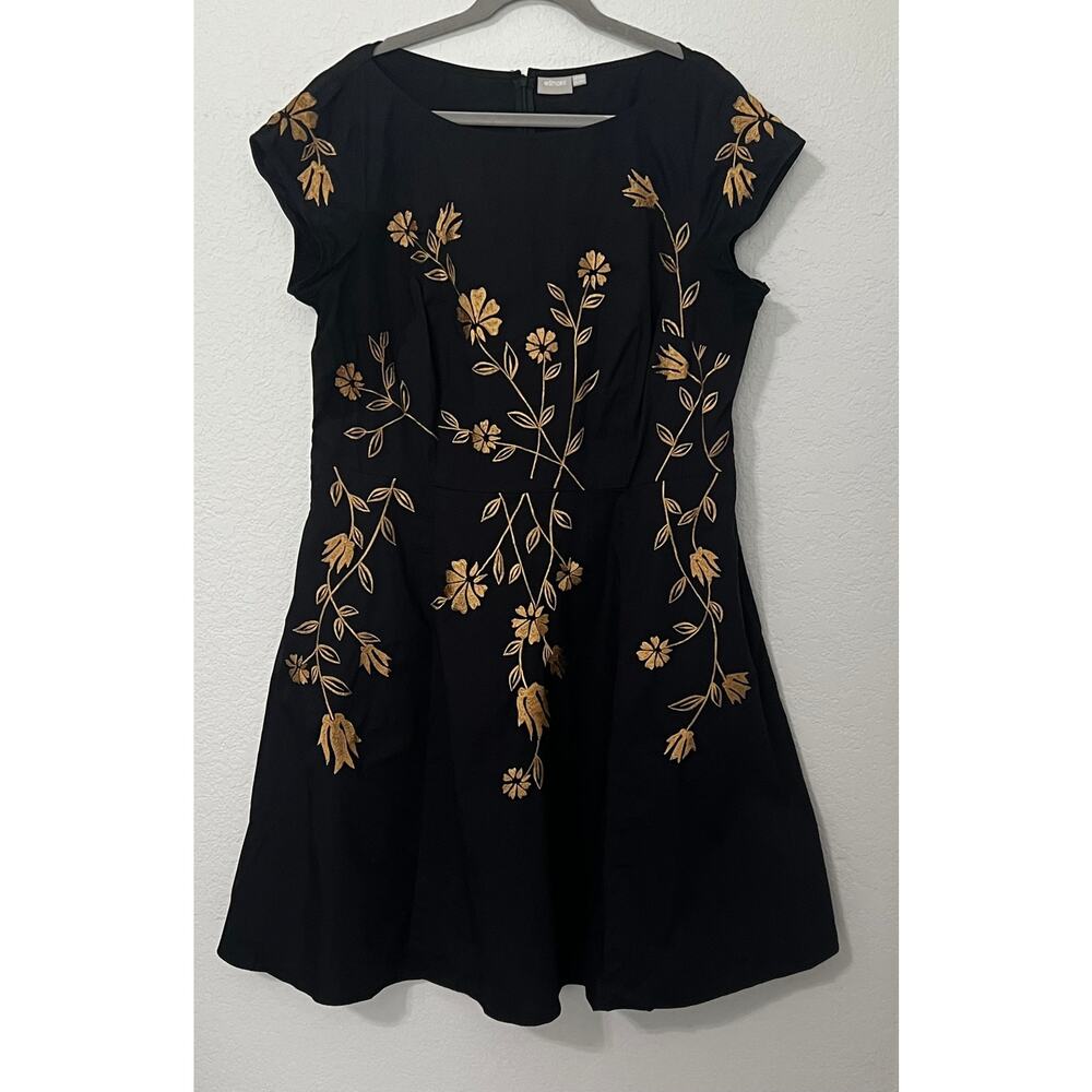 eShakti Black and Gold Embroidered Floral Knee Length Dress Size 20W - Picture 8 of 8